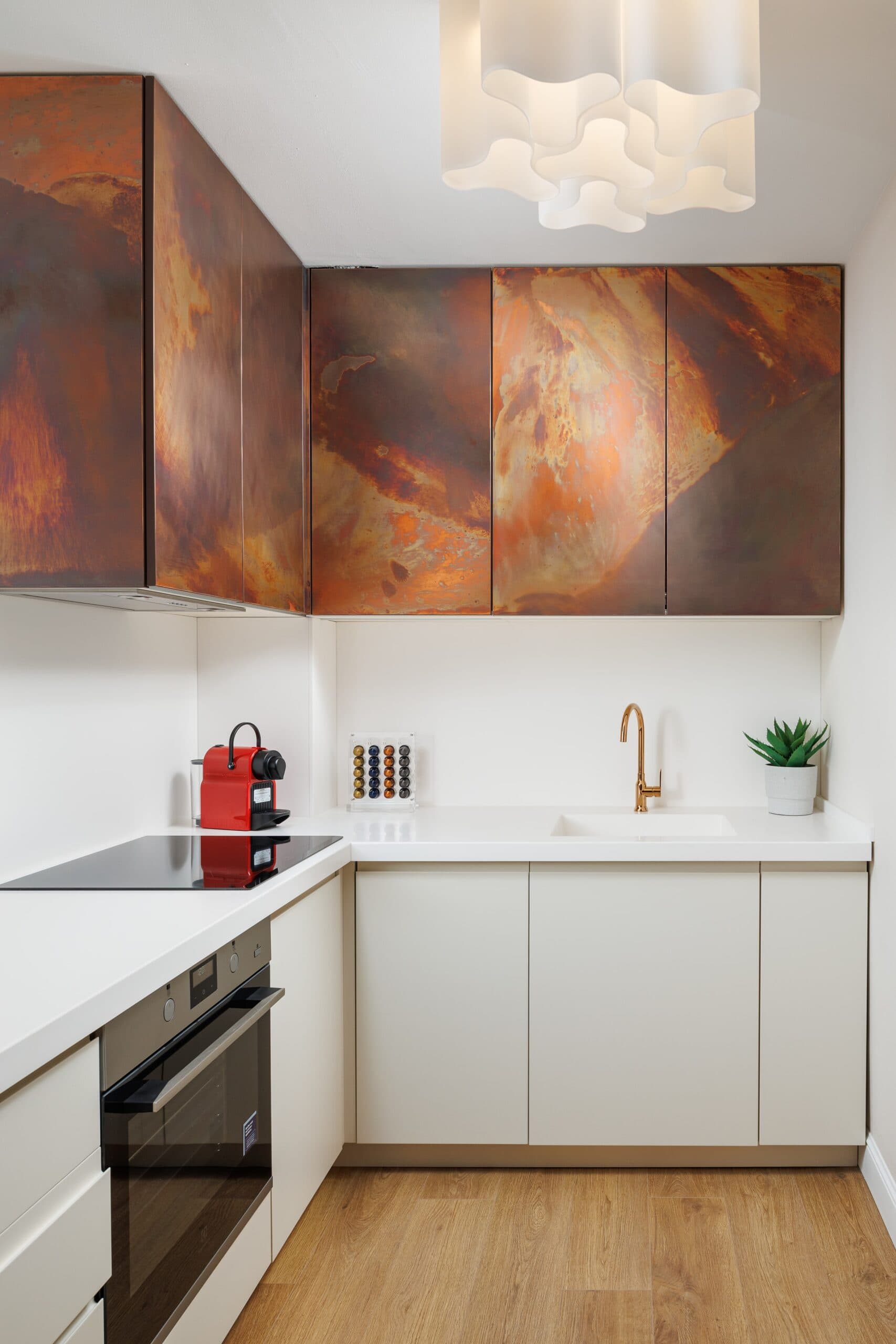 Modern kitchen with copper cabinets